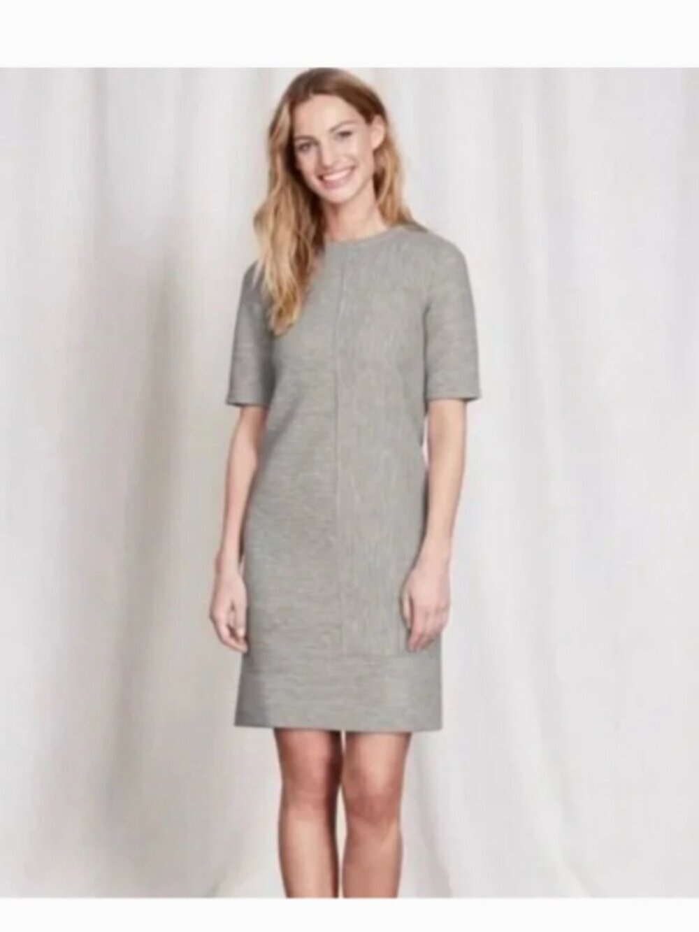 Boden Hattie Day Gray Ribbed Knit Shift Dress 8 Long